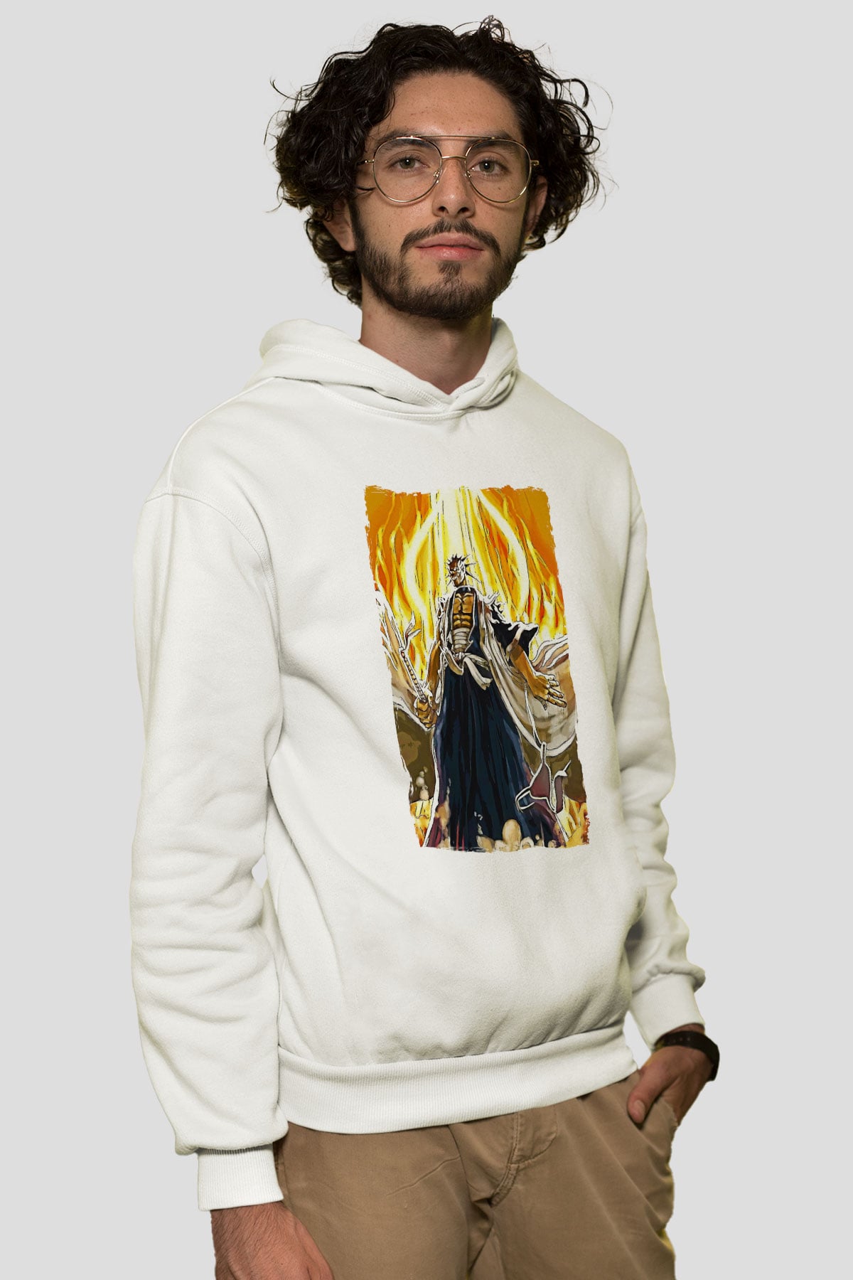 Bleach Baskılı Beyaz Unisex Hoodie