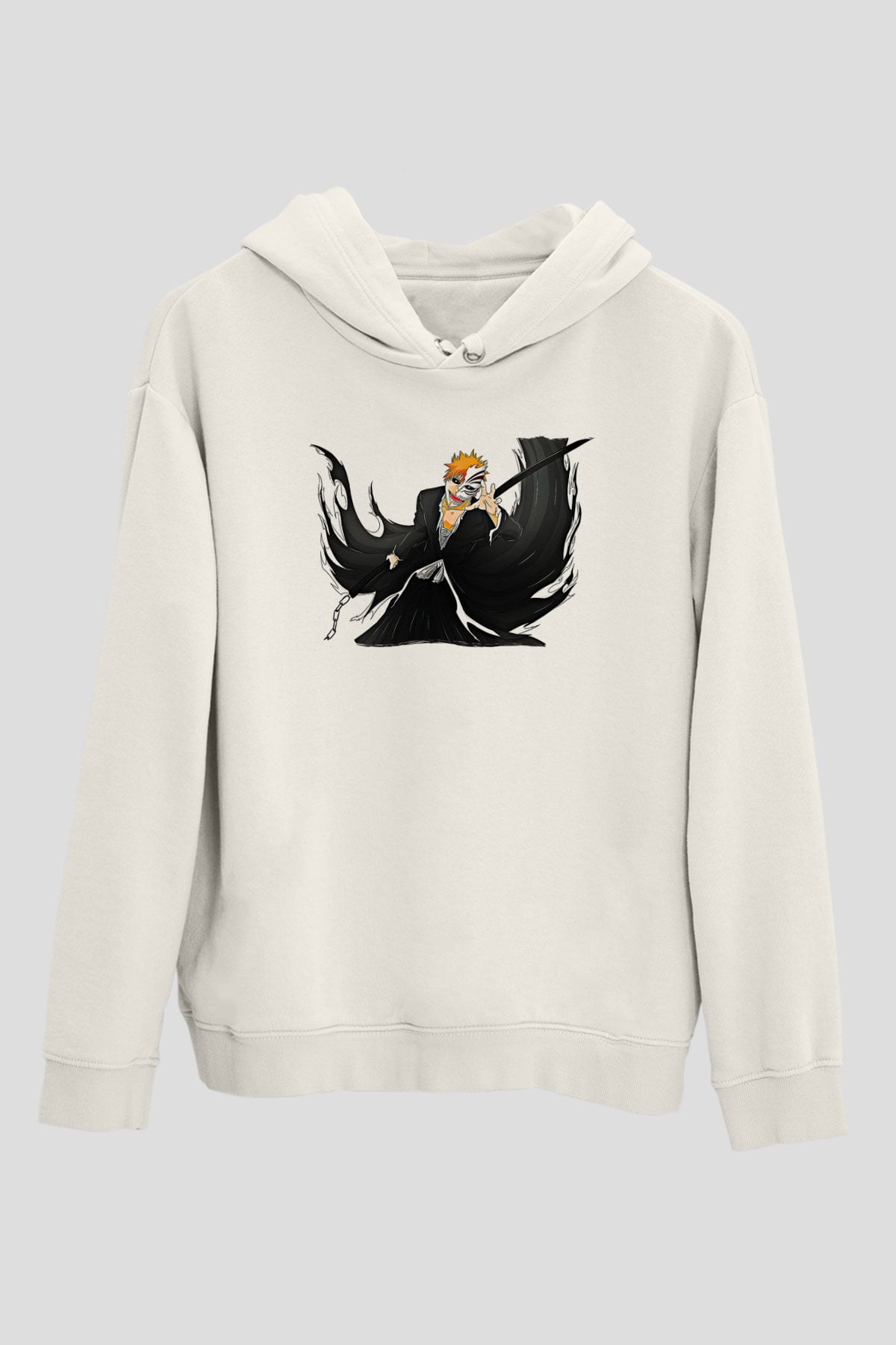 Bleach Baskılı Beyaz Unisex Hoodie
