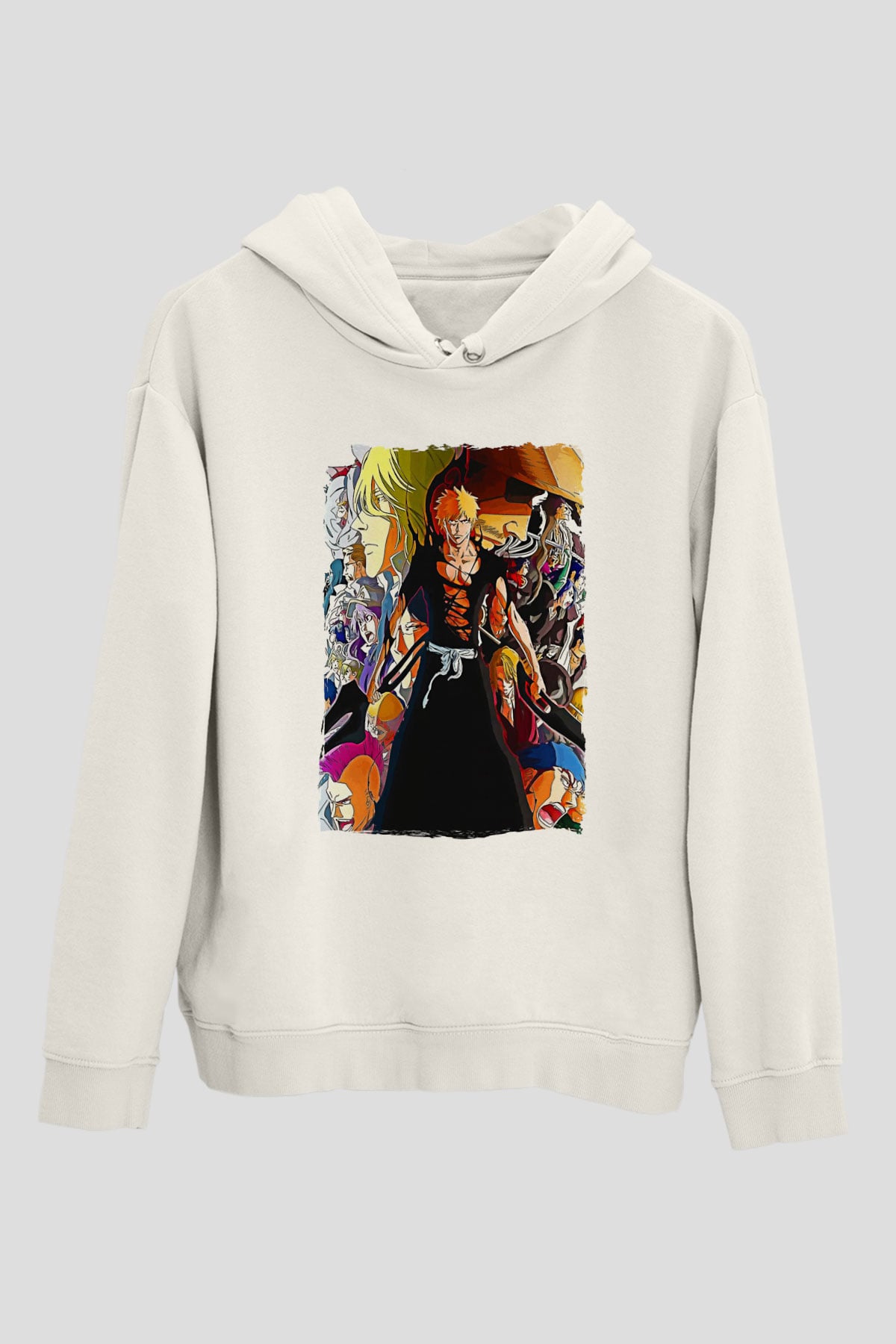 Bleach Baskılı Beyaz Unisex Hoodie