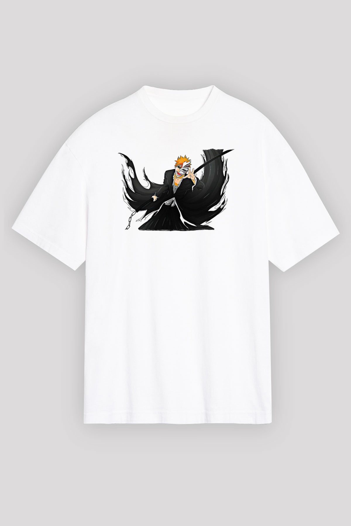 Bleach Baskılı Beyaz Unisex Oversize Tişört - Tshirt
