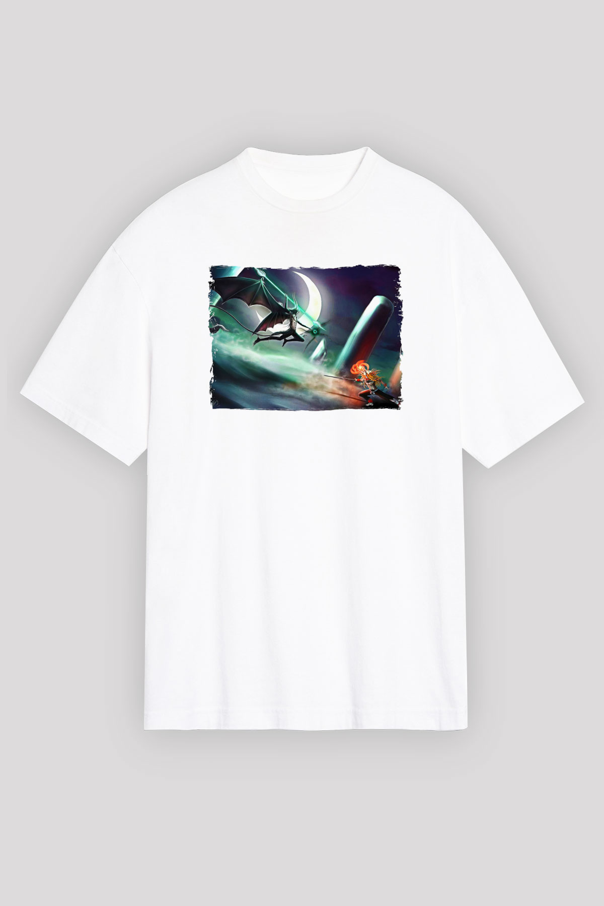 Bleach Baskılı Beyaz Unisex Oversize Tişört - Tshirt