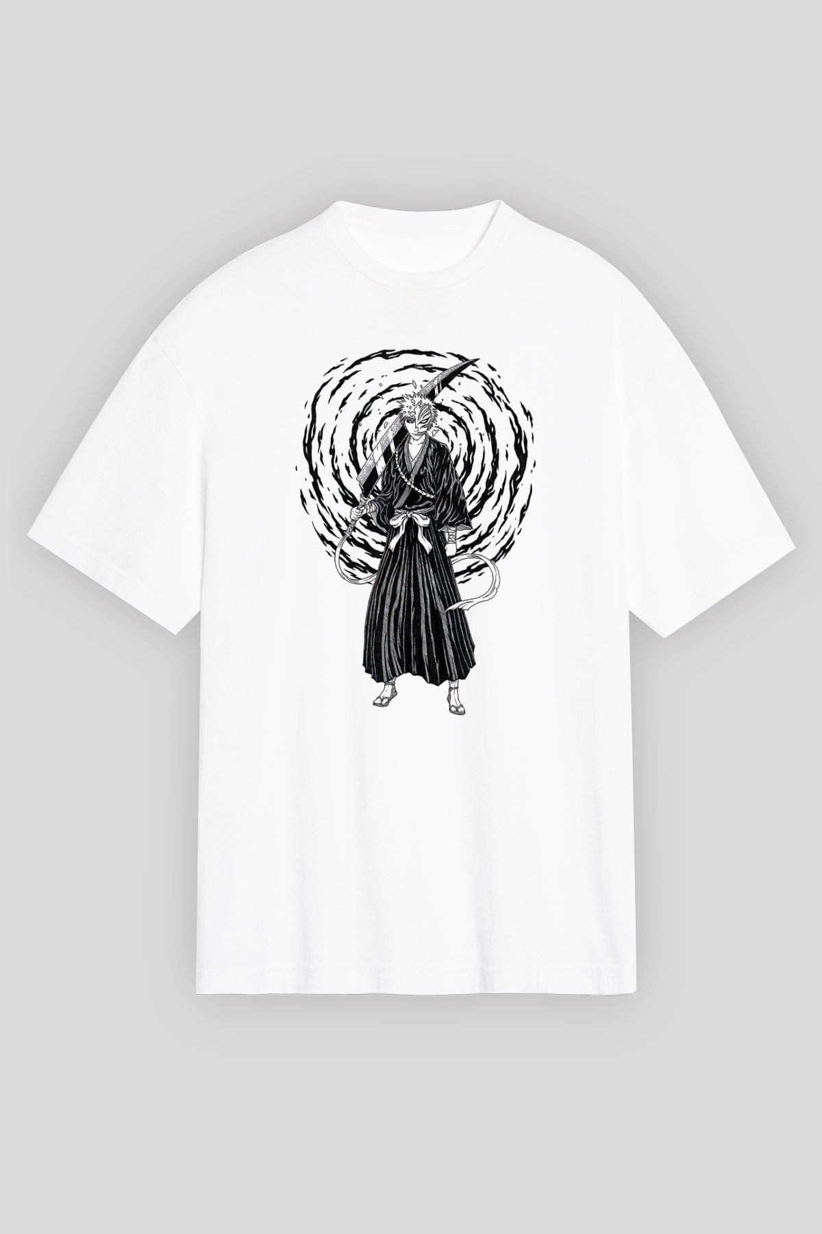 Bleach Baskılı Beyaz Unisex Oversize Tişört - Tshirt