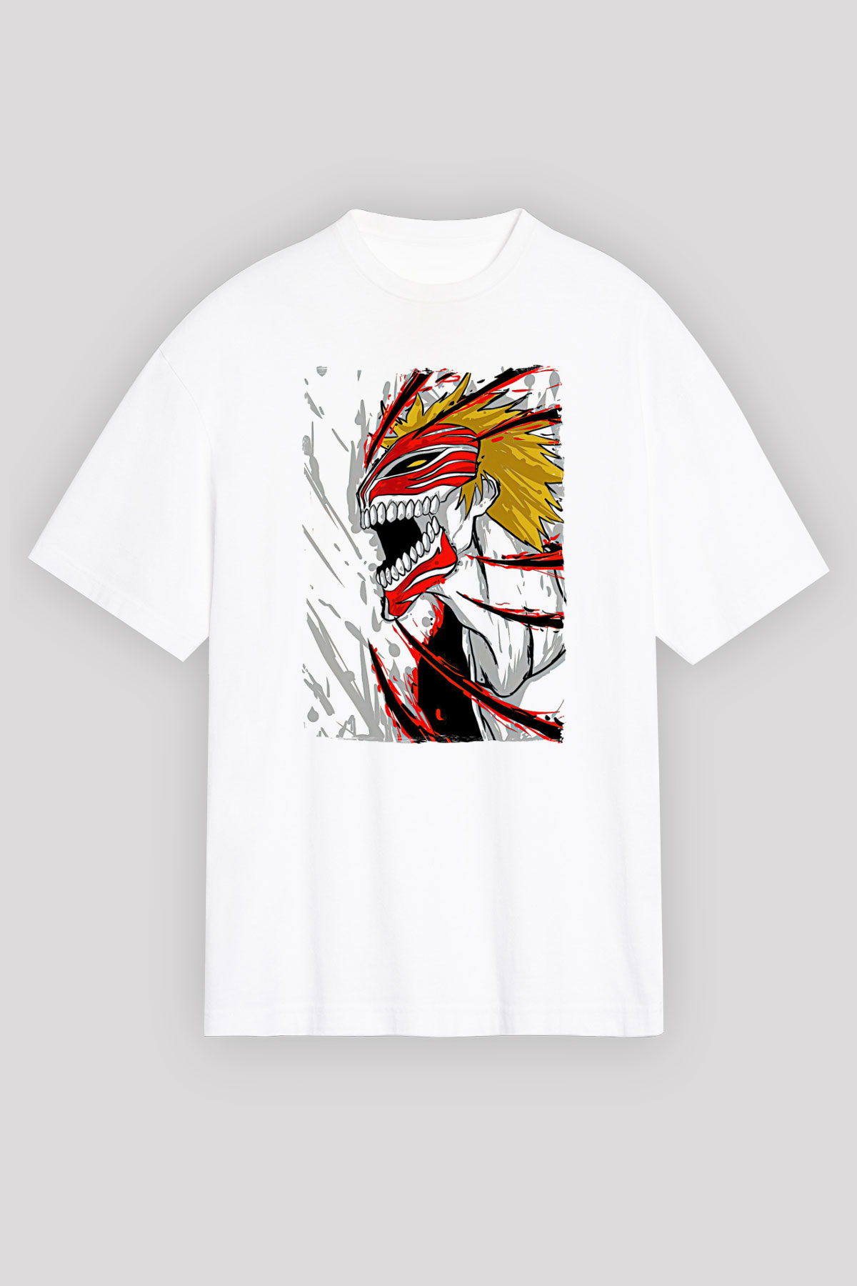 Bleach Baskılı Beyaz Unisex Oversize Tişört - Tshirt