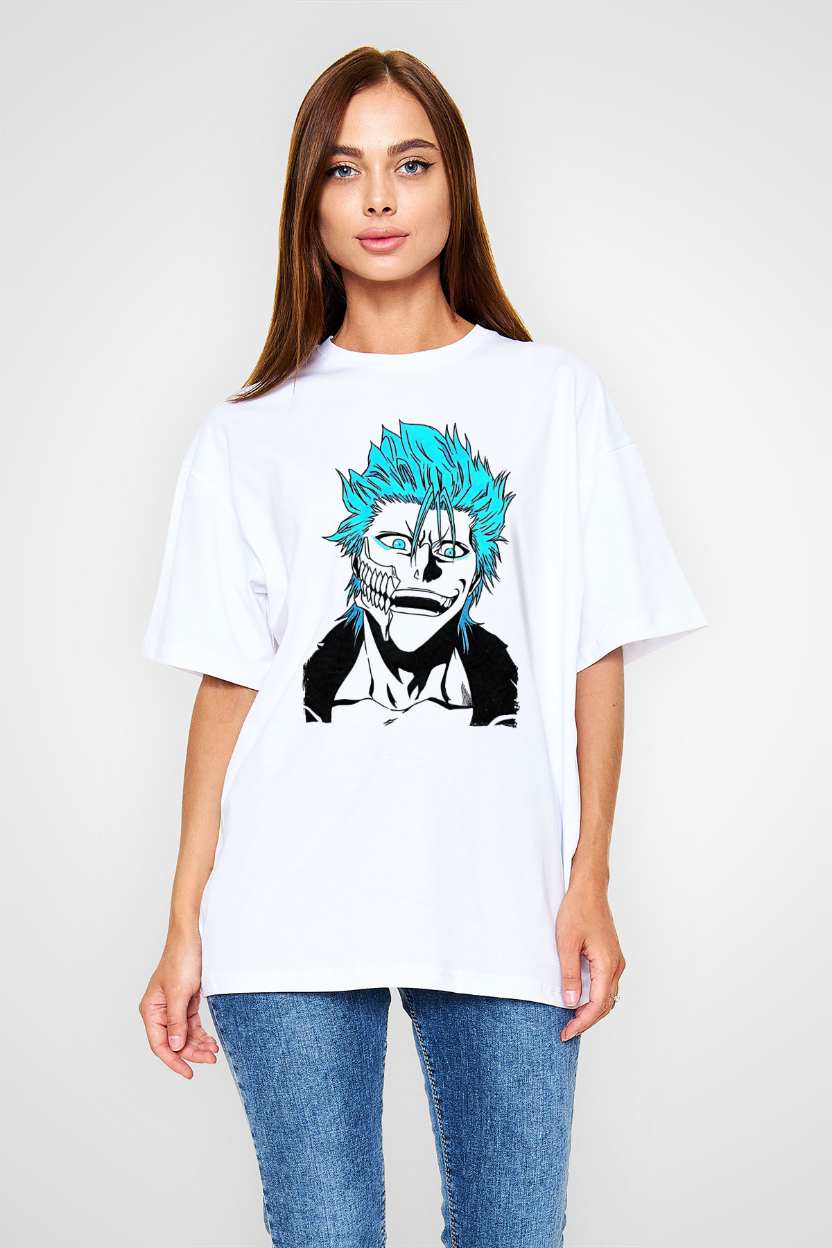 Bleach Baskılı Beyaz Unisex Oversize Tişört - Tshirt