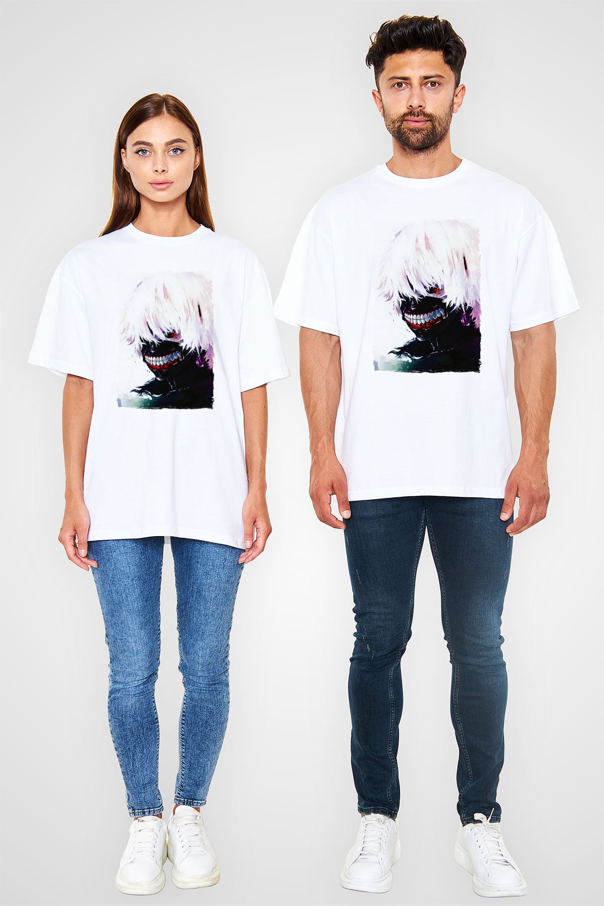 Bleach Baskılı Beyaz Unisex Oversize Tişört - Tshirt