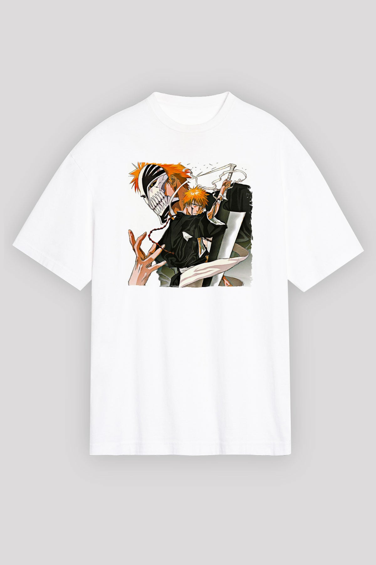 Bleach Baskılı Beyaz Unisex Oversize Tişört - Tshirt