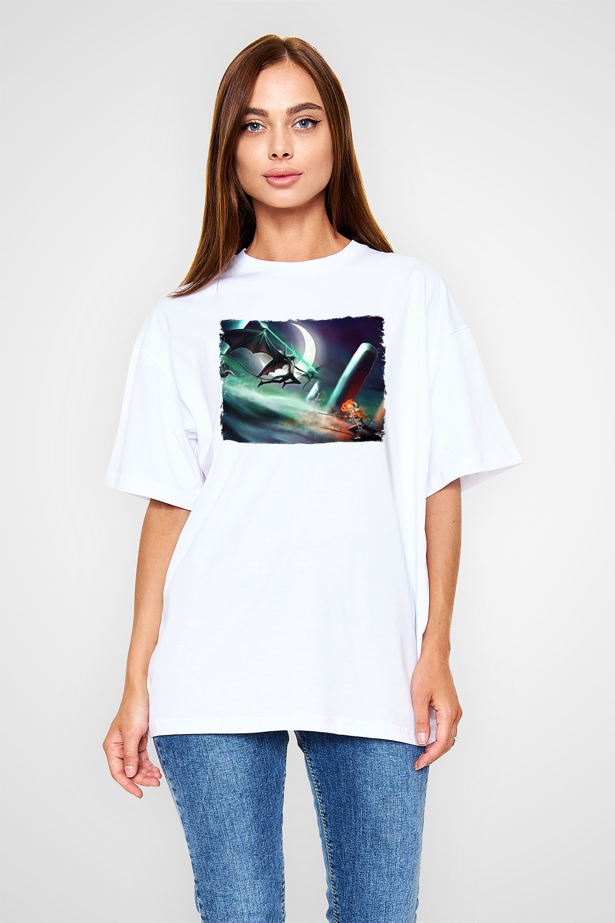 Bleach Baskılı Beyaz Unisex Oversize Tişört - Tshirt