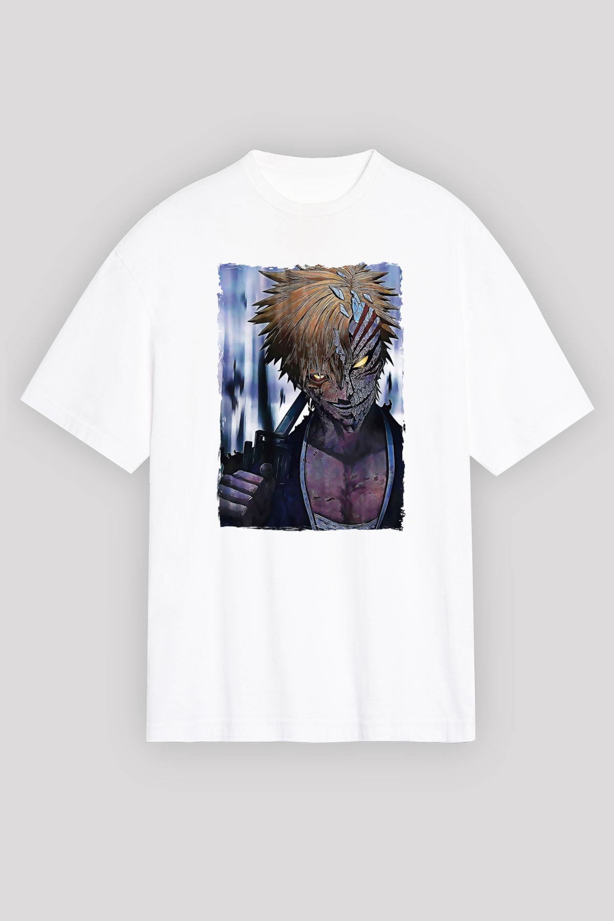 Bleach Baskılı Beyaz Unisex Oversize Tişört - Tshirt