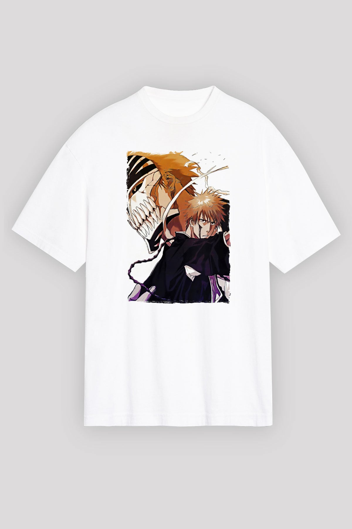 Bleach Baskılı Beyaz Unisex Oversize Tişört - Tshirt