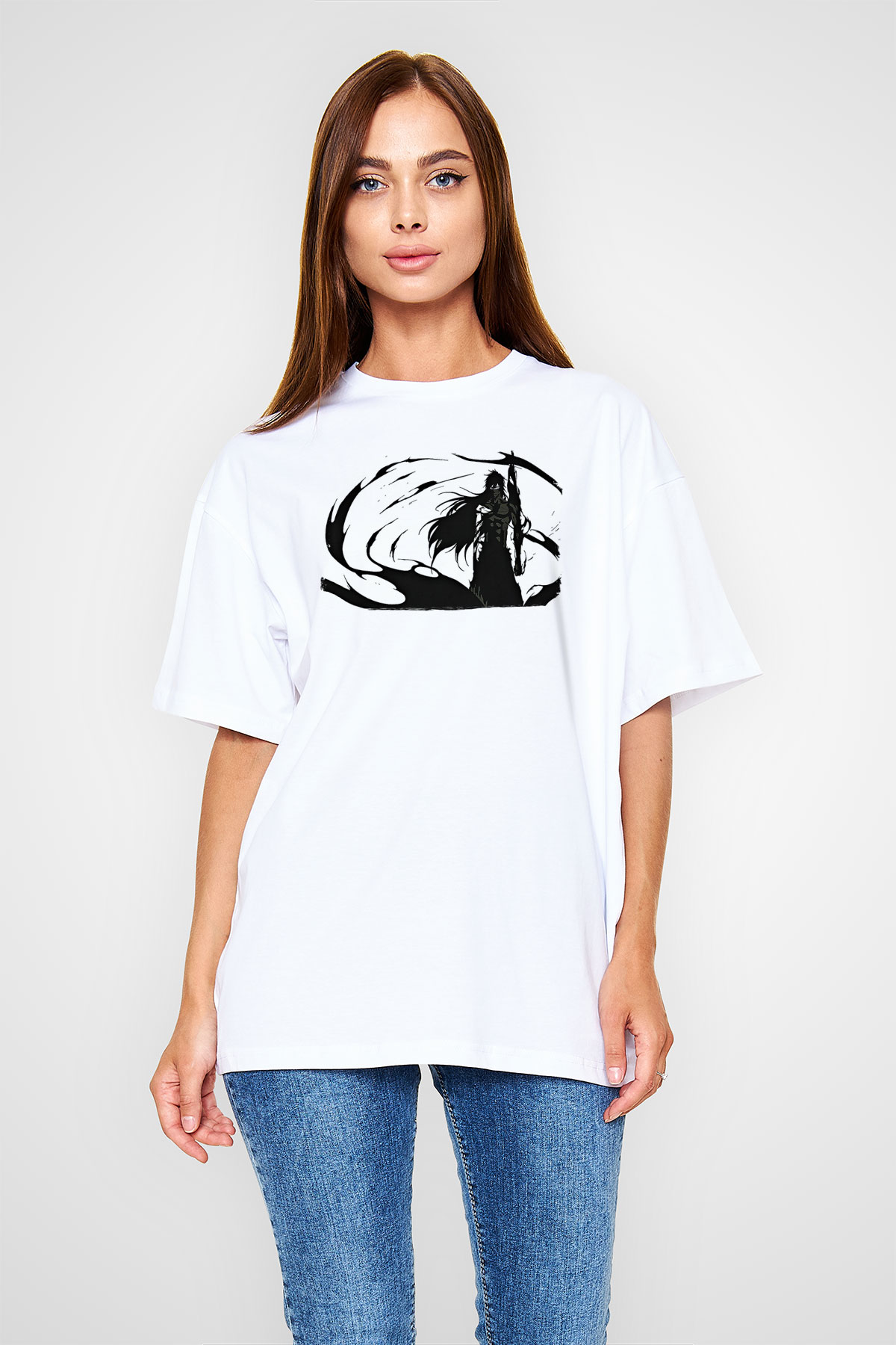 Bleach Baskılı Beyaz Unisex Oversize Tişört - Tshirt