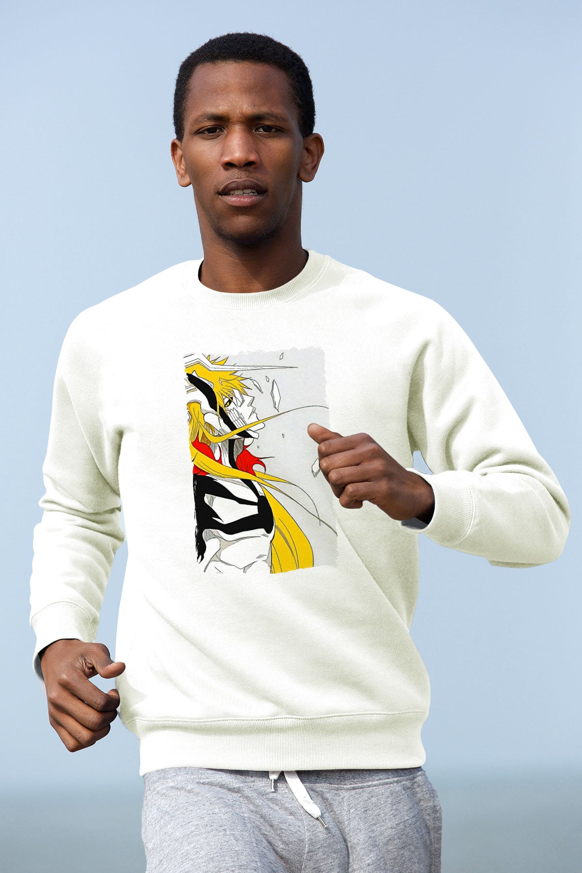 Bleach Baskılı Beyaz Unisex Sweatshirt
