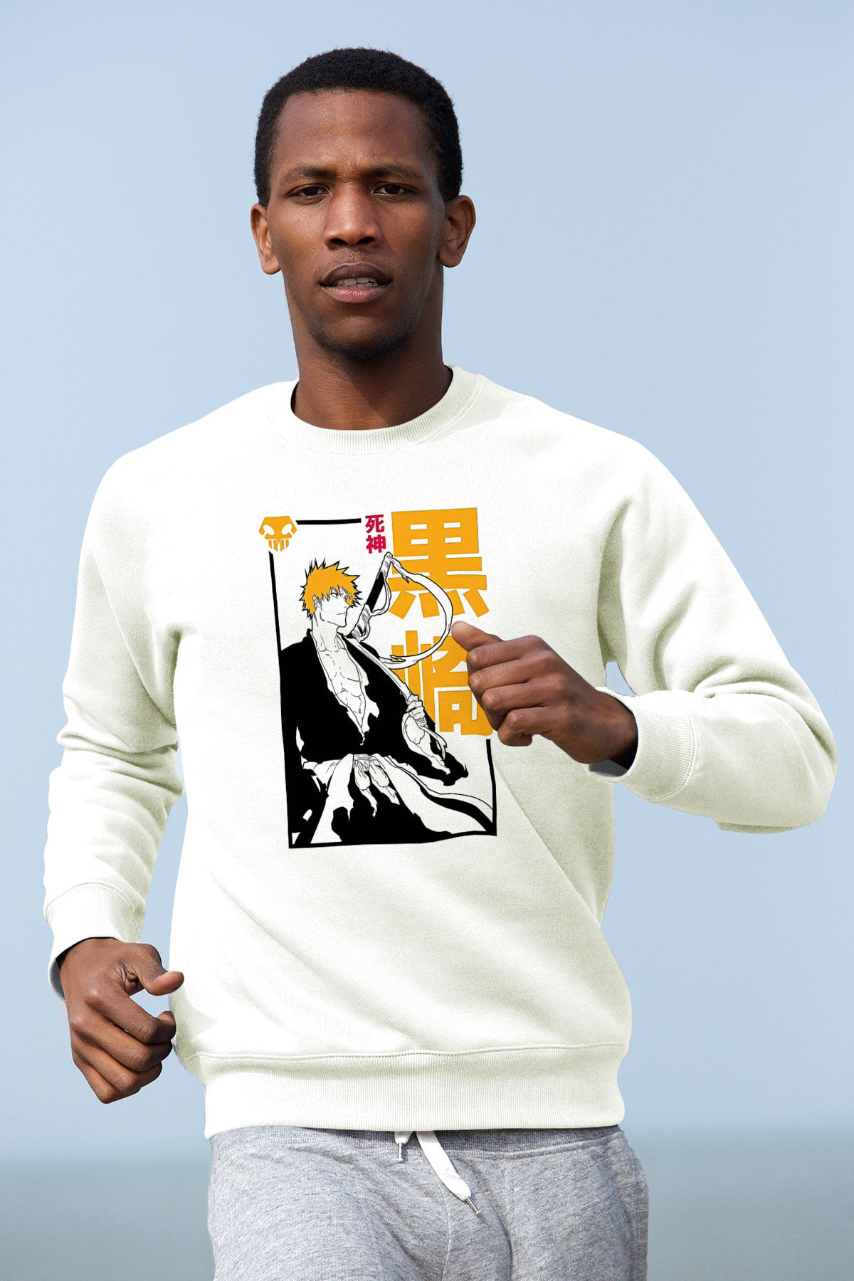 Bleach Baskılı Beyaz Unisex Sweatshirt