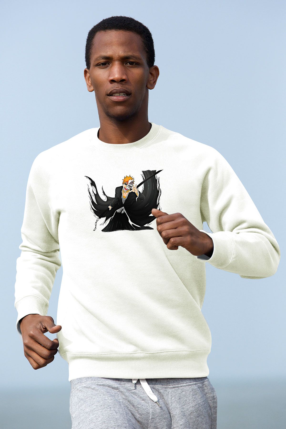 Bleach Baskılı Beyaz Unisex Sweatshirt