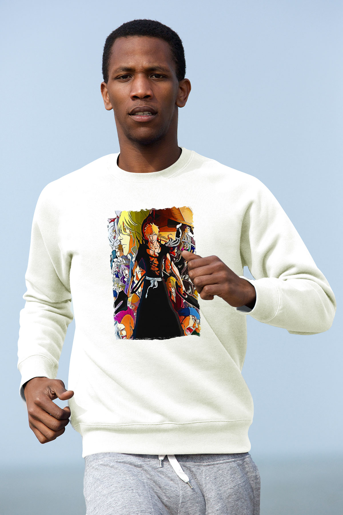 Bleach Baskılı Beyaz Unisex Sweatshirt
