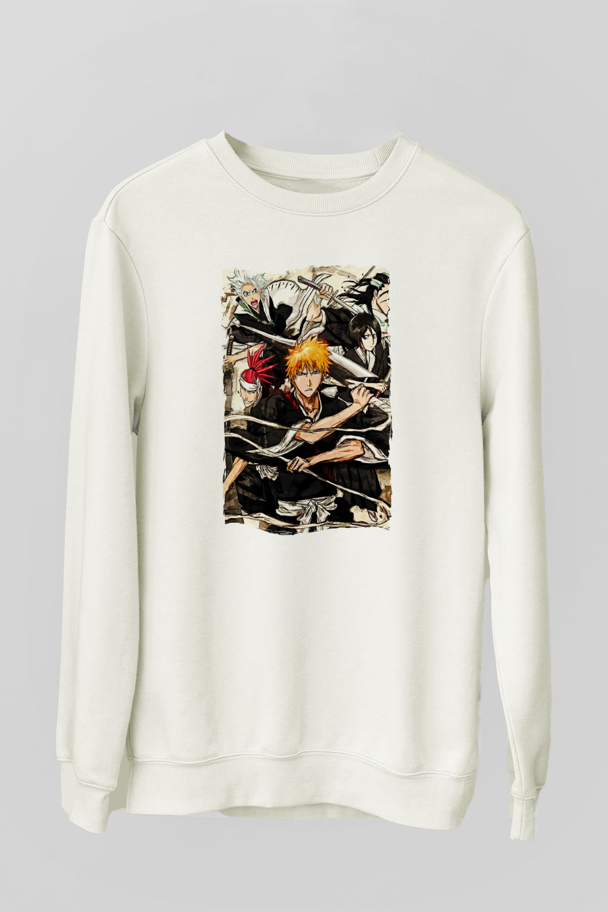 Bleach Baskılı Beyaz Unisex Sweatshirt