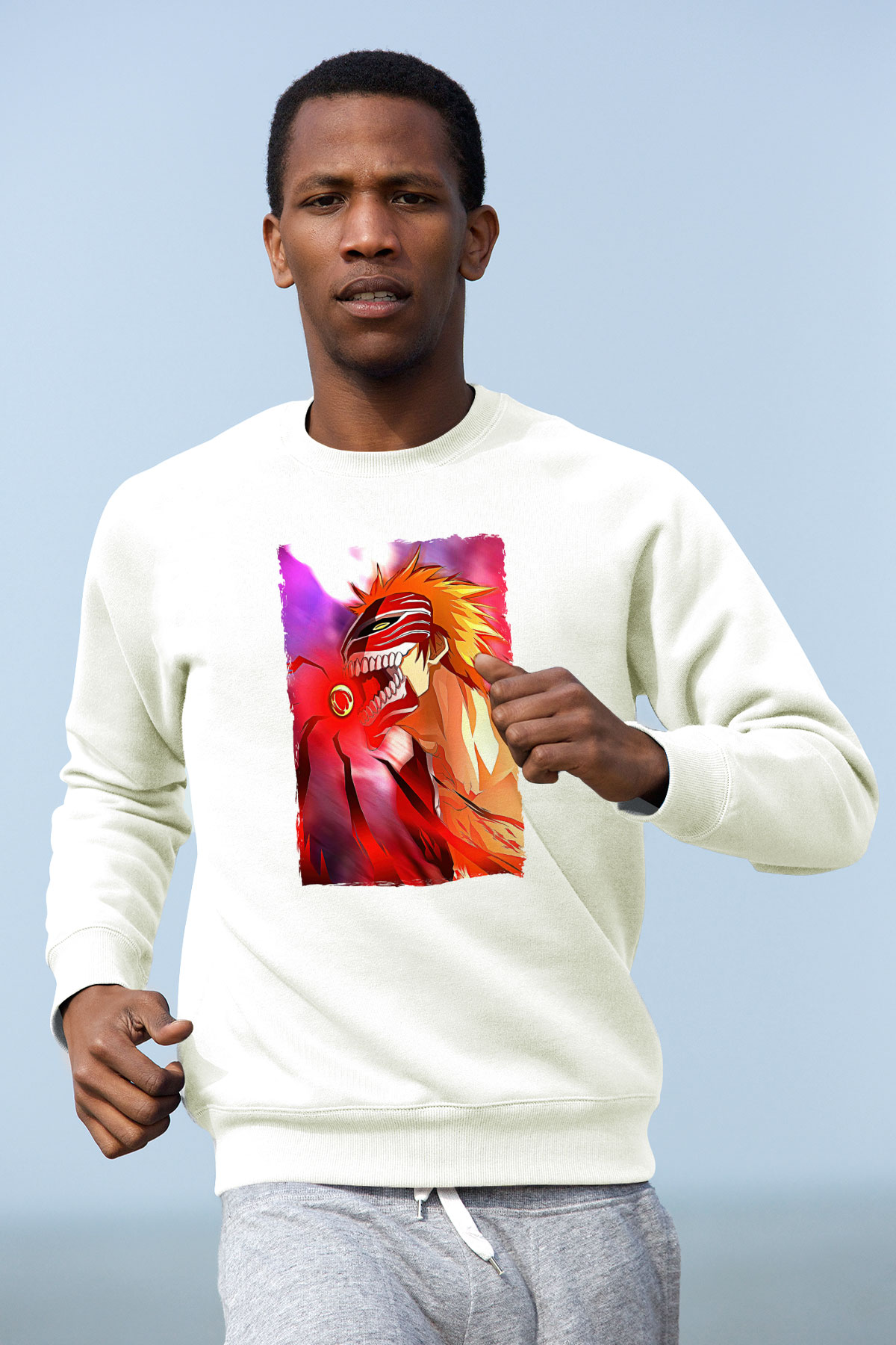 Bleach Baskılı Beyaz Unisex Sweatshirt