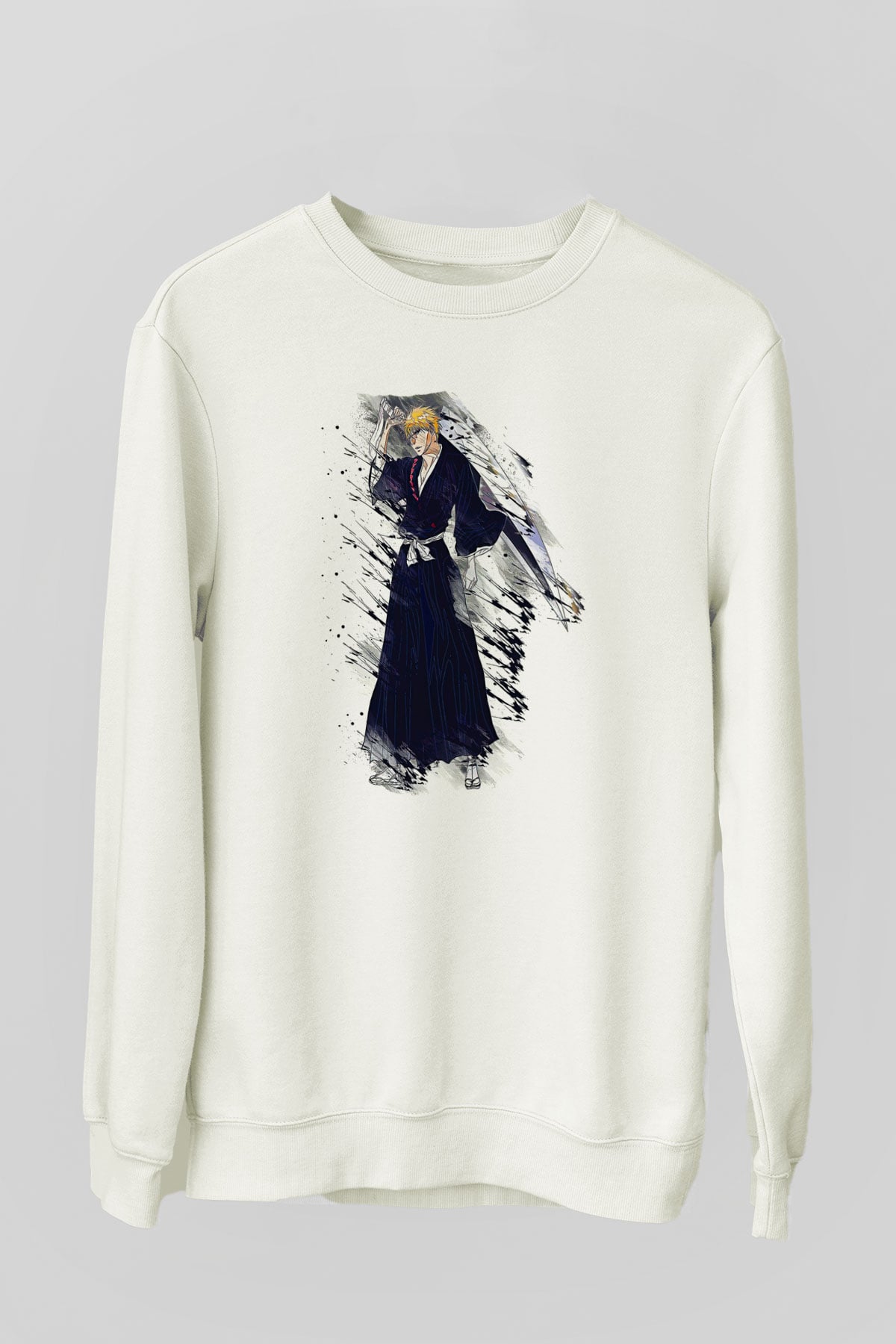 Bleach Baskılı Beyaz Unisex Sweatshirt