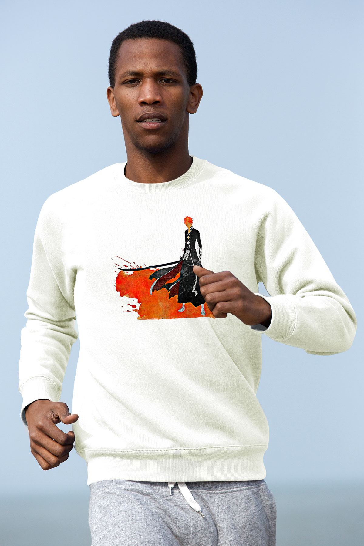 Bleach Baskılı Beyaz Unisex Sweatshirt