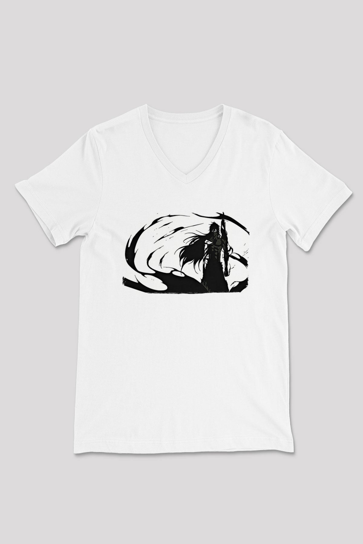 Bleach Baskılı Beyaz Unisex V Yaka Tişört - Tshirt