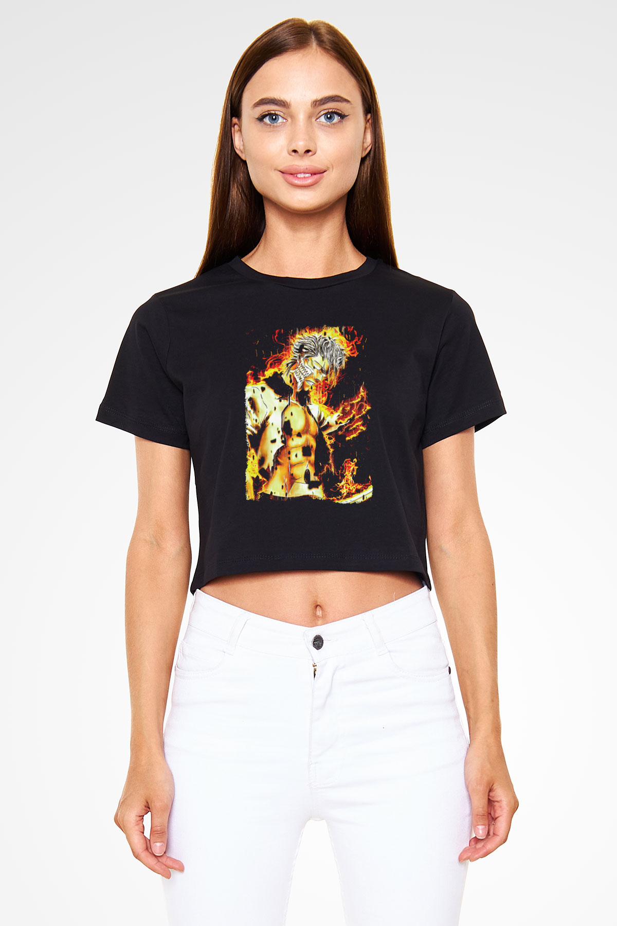 Bleach Baskılı Siyah Crop Top Kadın Tişört - Tshirt