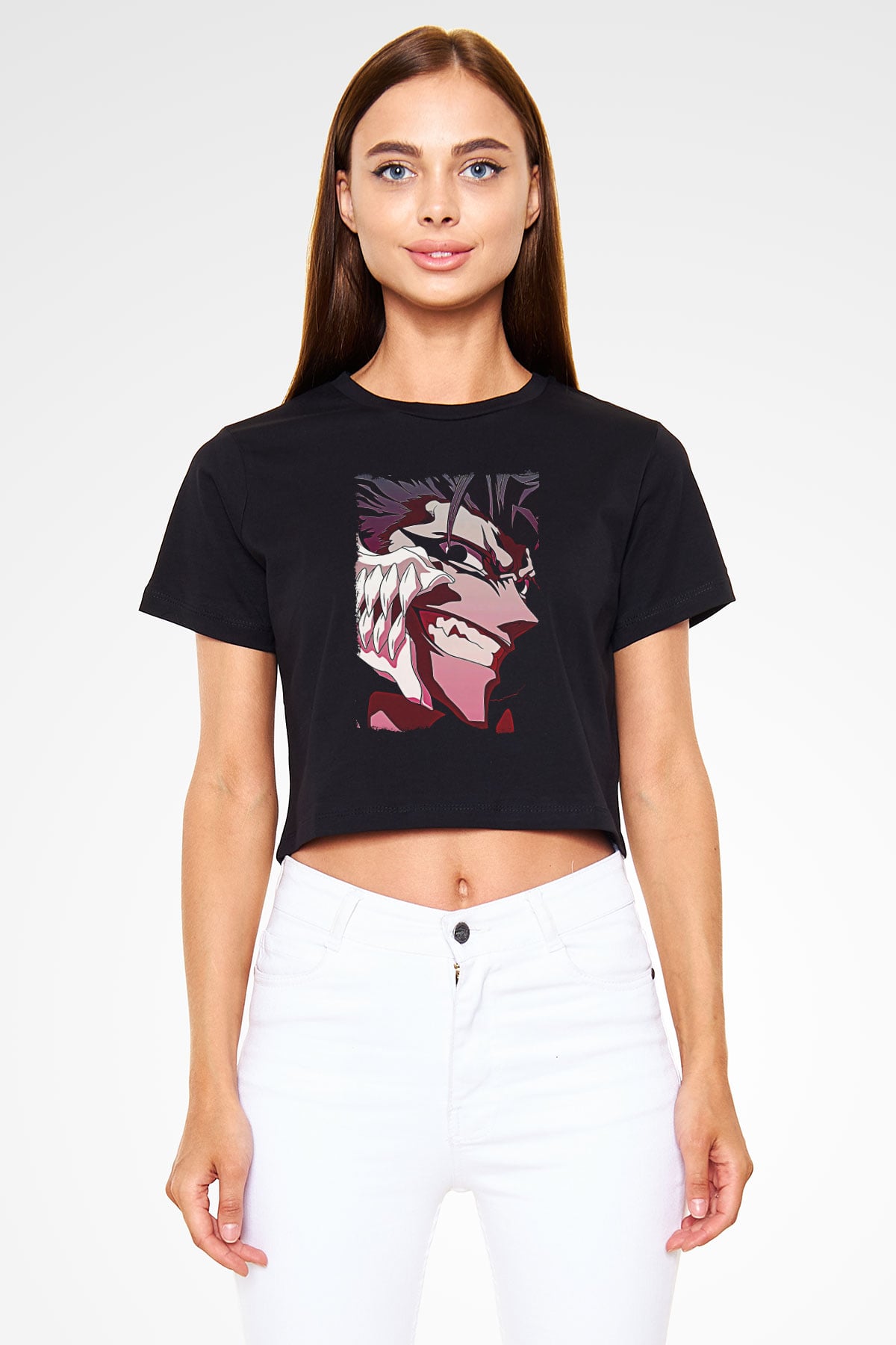 Bleach Baskılı Siyah Crop Top Kadın Tişört - Tshirt