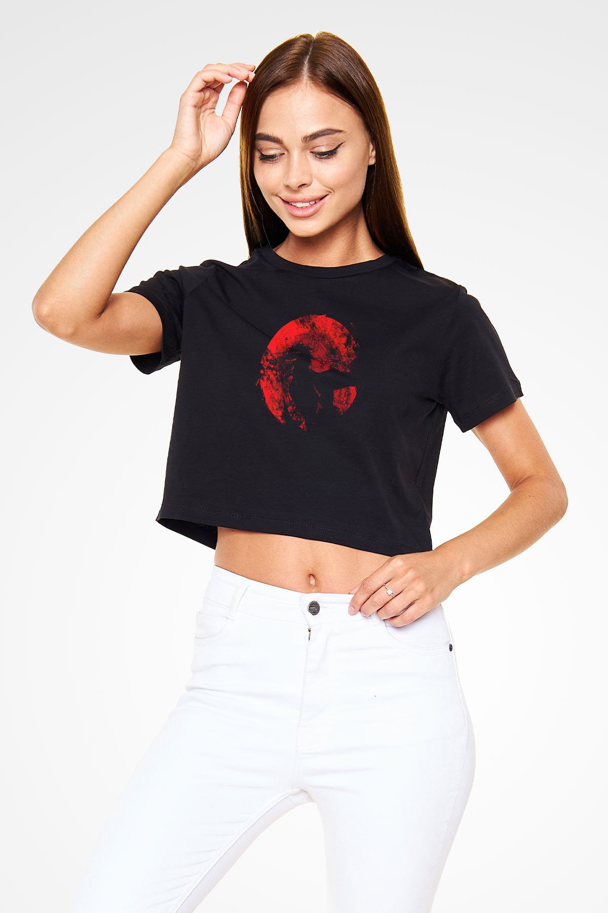 Bleach Baskılı Siyah Crop Top Kadın Tişört - Tshirt