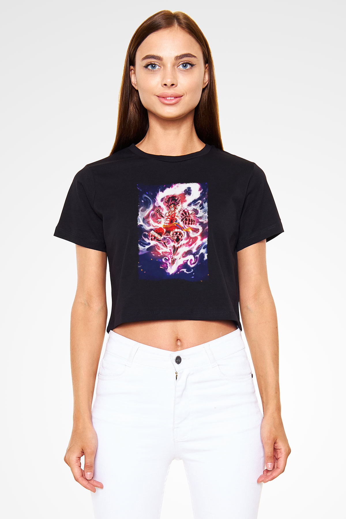 Bleach Baskılı Siyah Crop Top Kadın Tişört - Tshirt