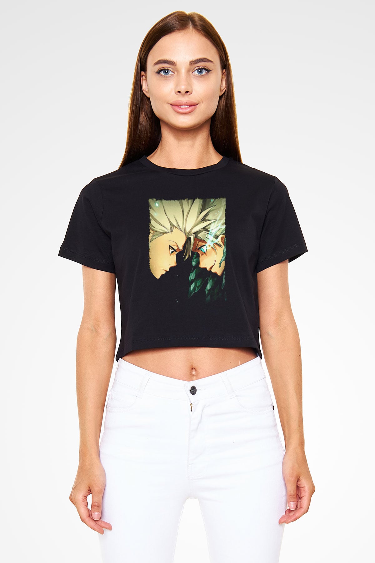 Bleach Baskılı Siyah Crop Top Kadın Tişört - Tshirt
