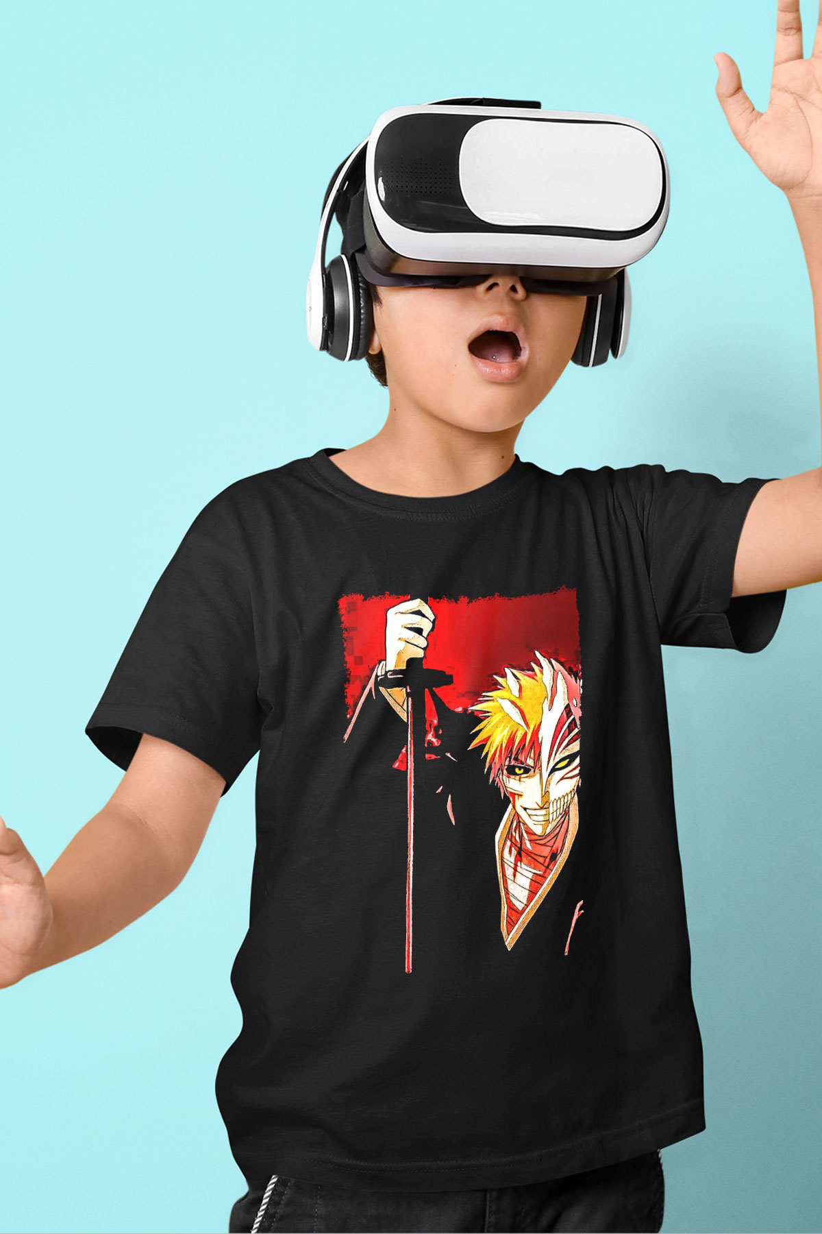 Bleach Baskılı Unisex Siyah Çocuk Tişört - Tshirt