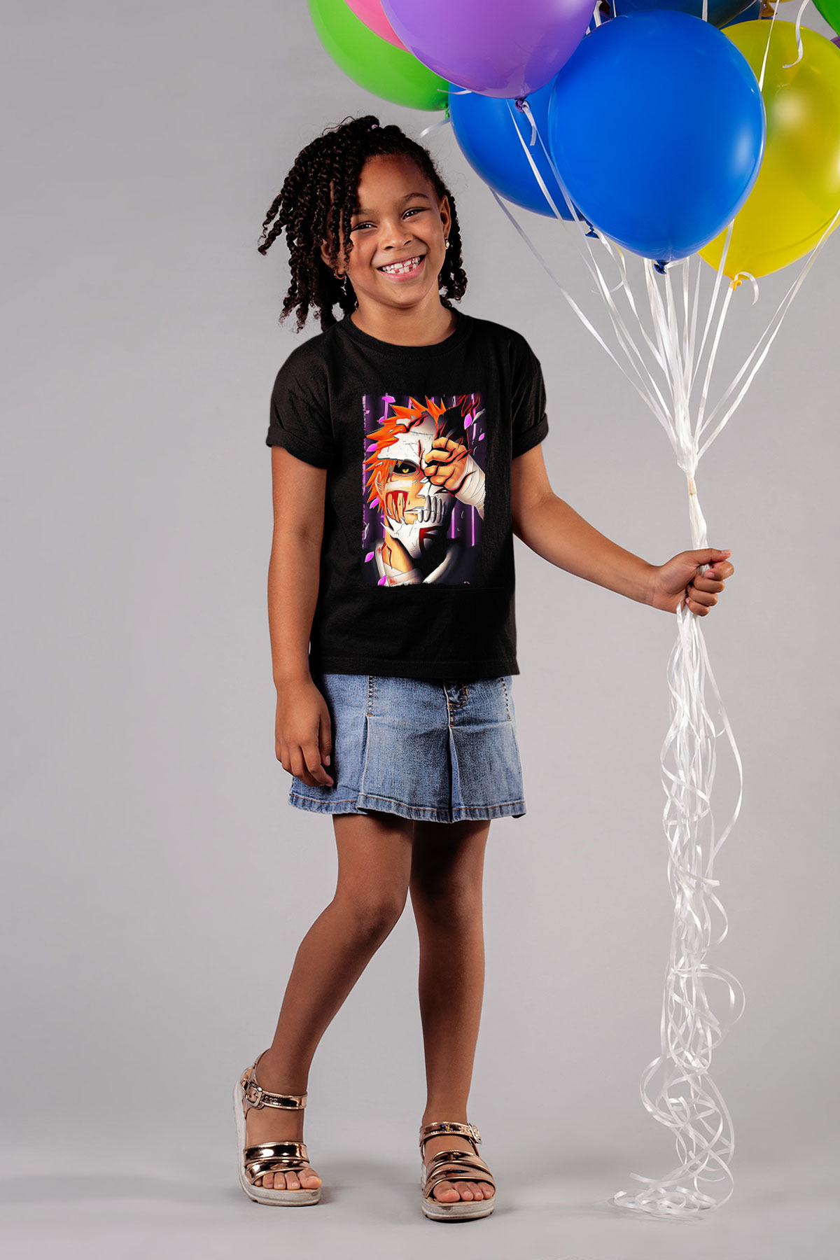 Bleach Baskılı Unisex Siyah Çocuk Tişört - Tshirt