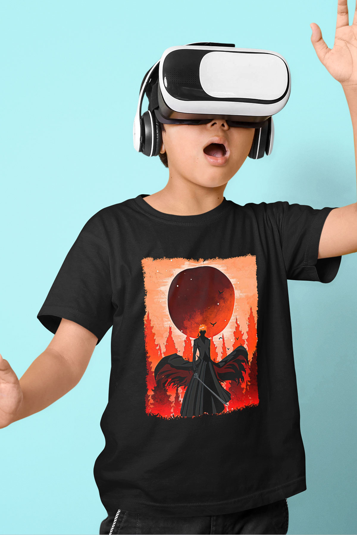 Bleach Baskılı Unisex Siyah Çocuk Tişört - Tshirt