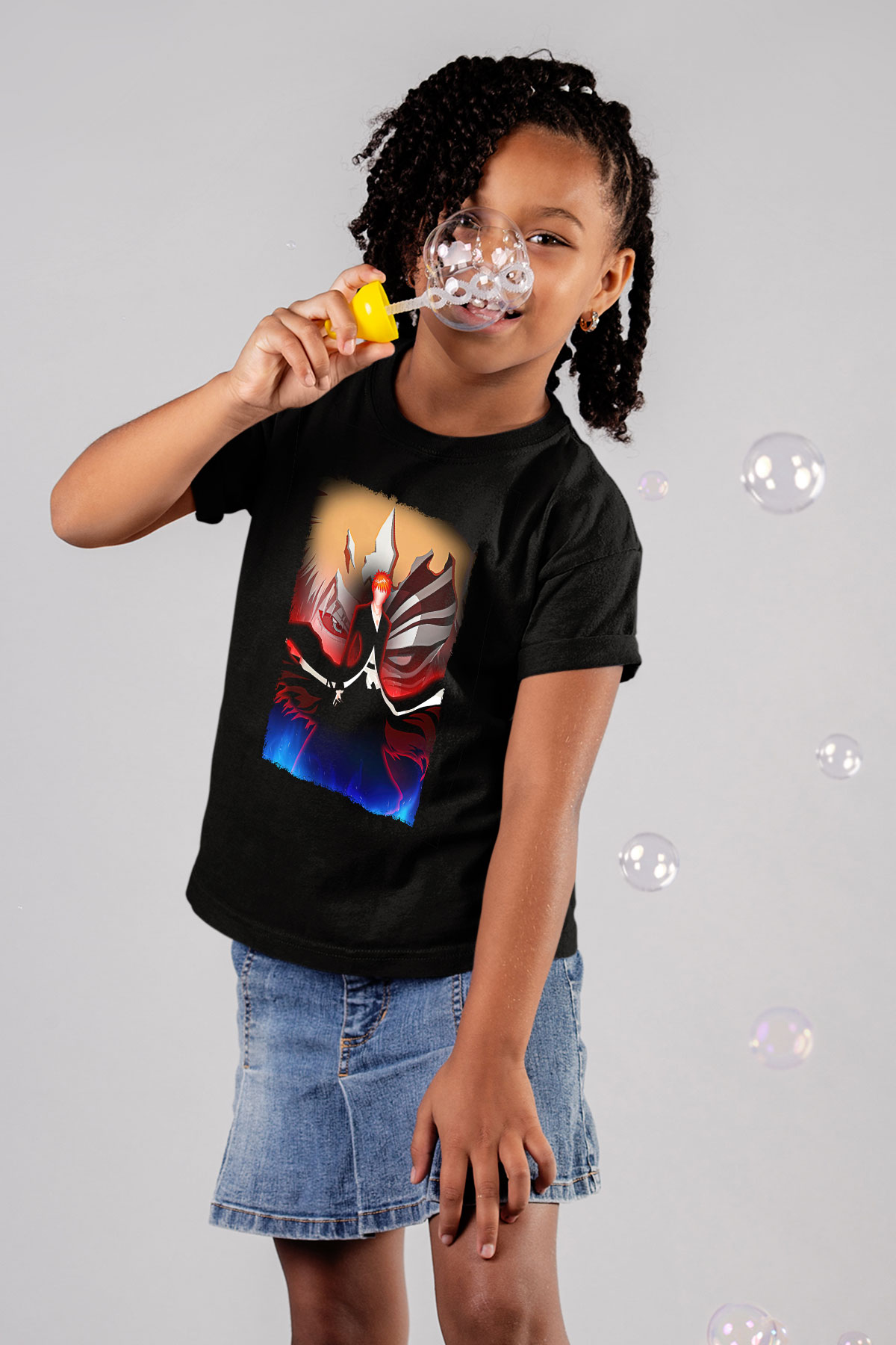 Bleach Baskılı Unisex Siyah Çocuk Tişört - Tshirt