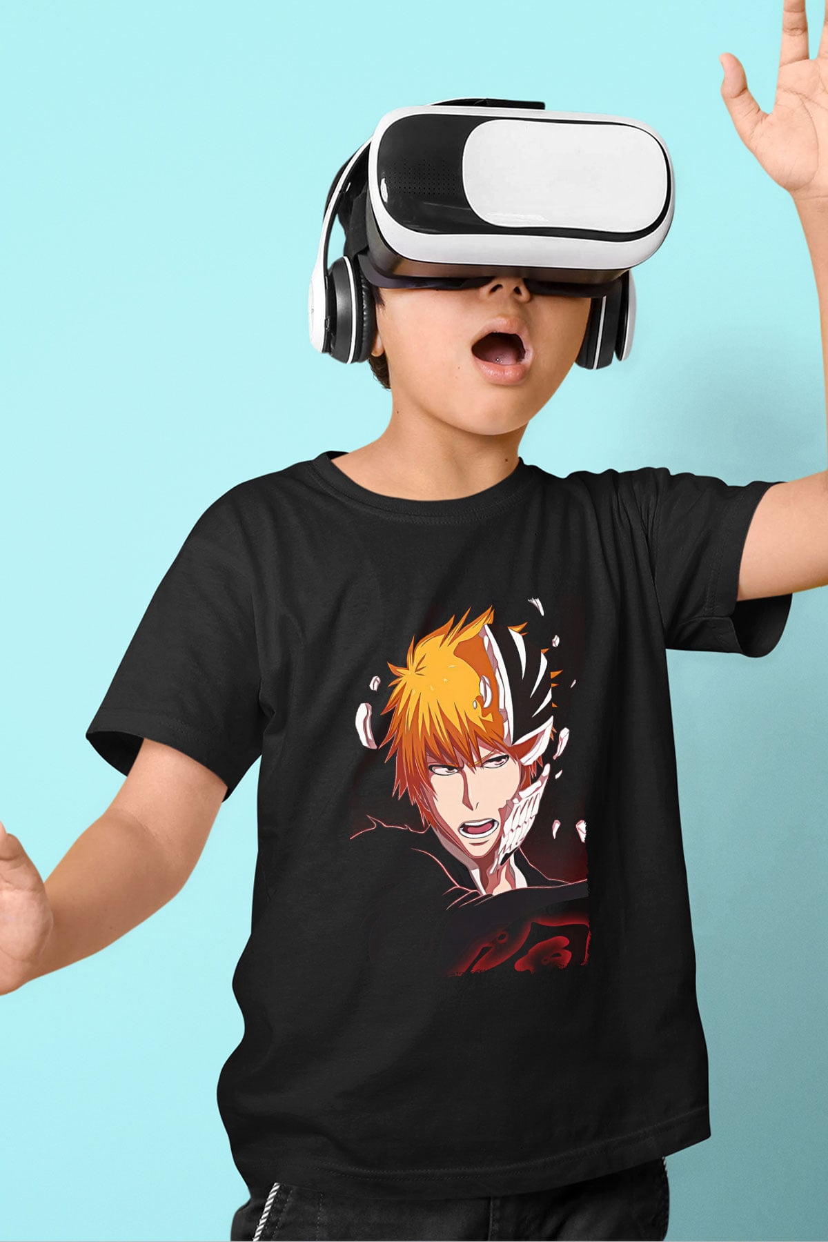 Bleach Baskılı Unisex Siyah Çocuk Tişört - Tshirt