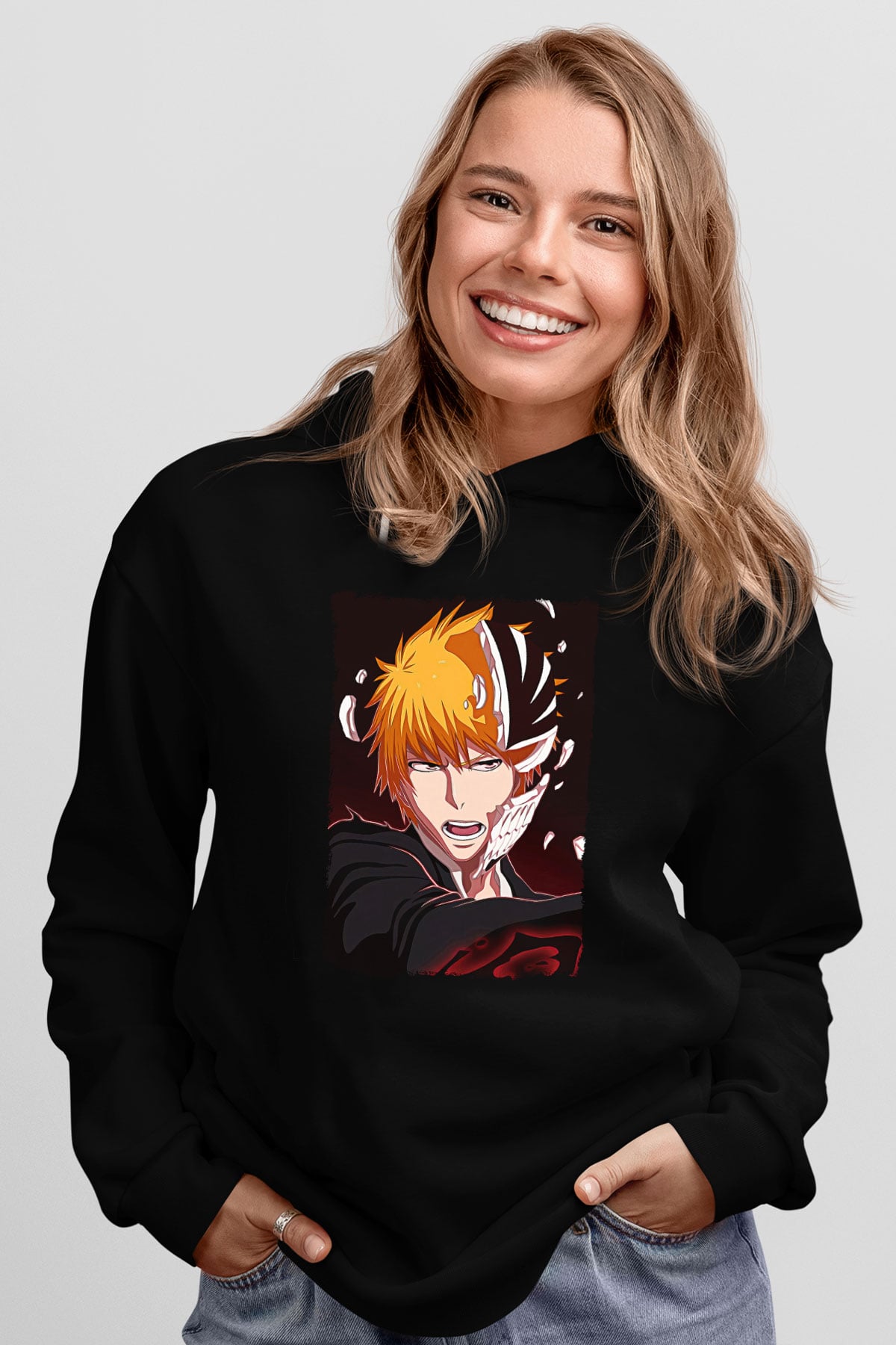 Bleach Baskılı Unisex Siyah Hoodie