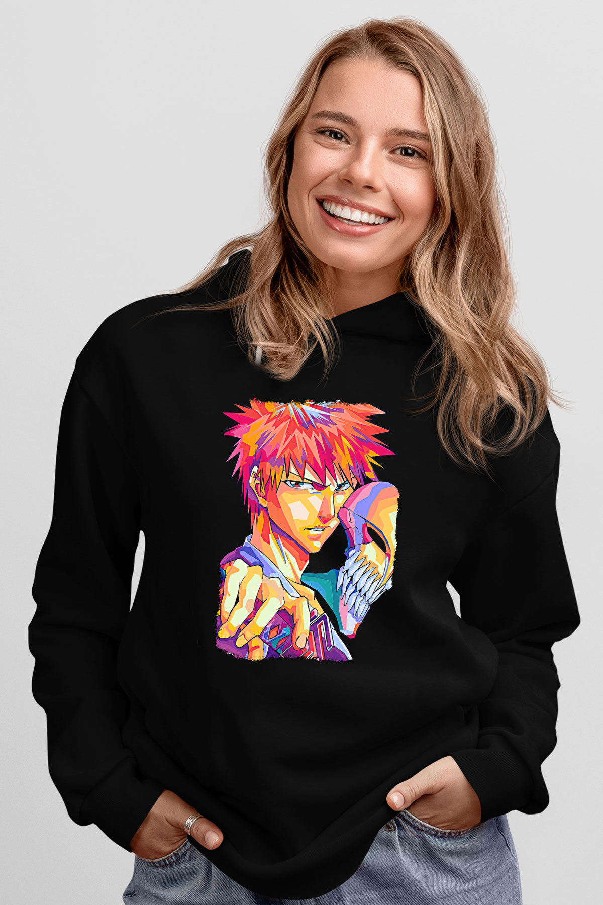 Bleach Baskılı Unisex Siyah Hoodie