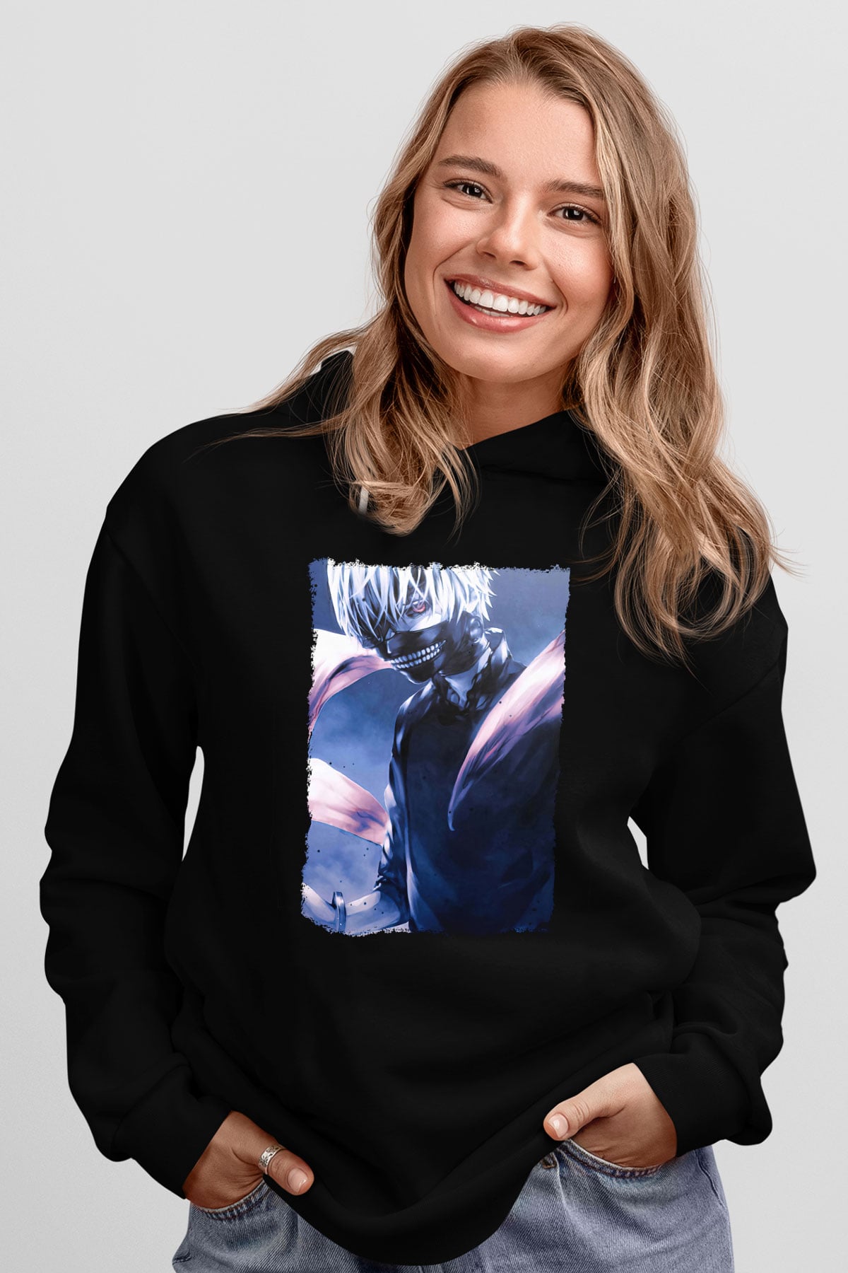Bleach Baskılı Unisex Siyah Hoodie