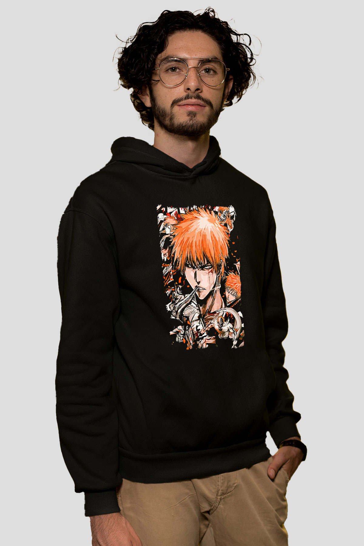 Bleach Baskılı Unisex Siyah Hoodie