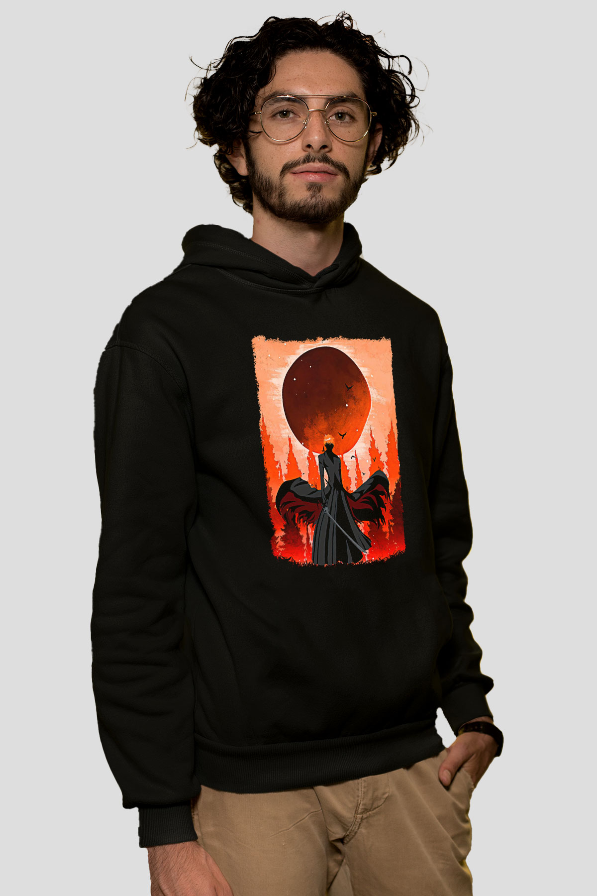 Bleach Baskılı Unisex Siyah Hoodie