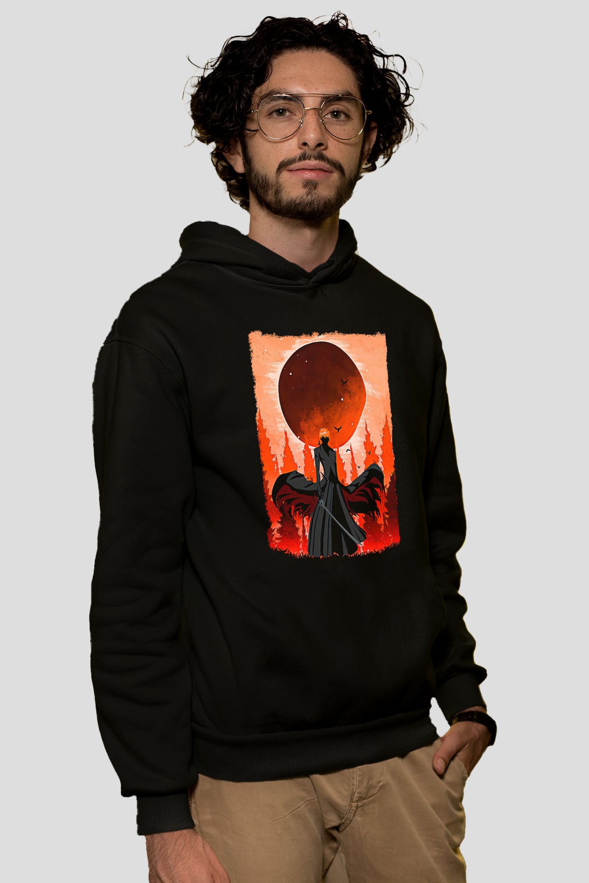 Bleach Baskılı Unisex Siyah Hoodie