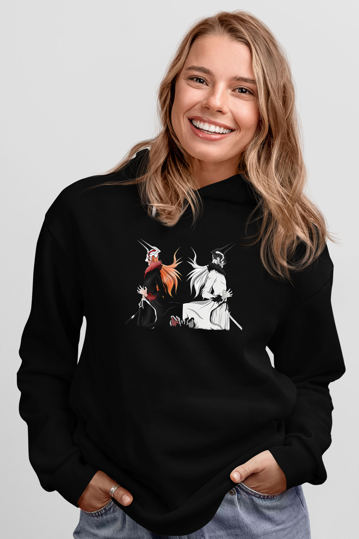 Bleach Baskılı Unisex Siyah Hoodie