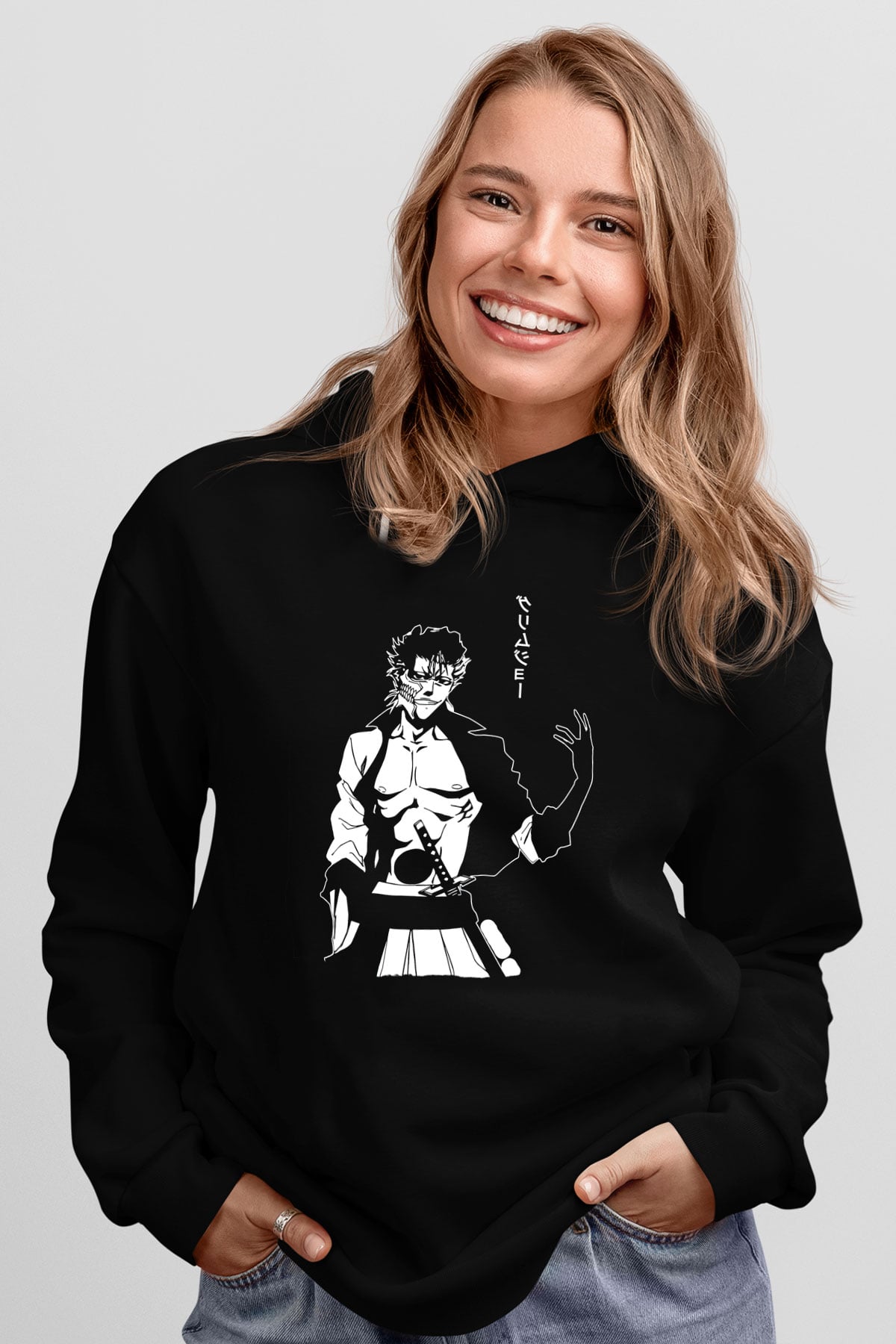 Bleach Baskılı Unisex Siyah Hoodie