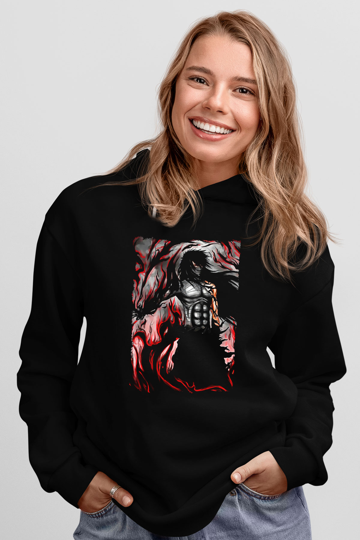 Bleach Baskılı Unisex Siyah Hoodie