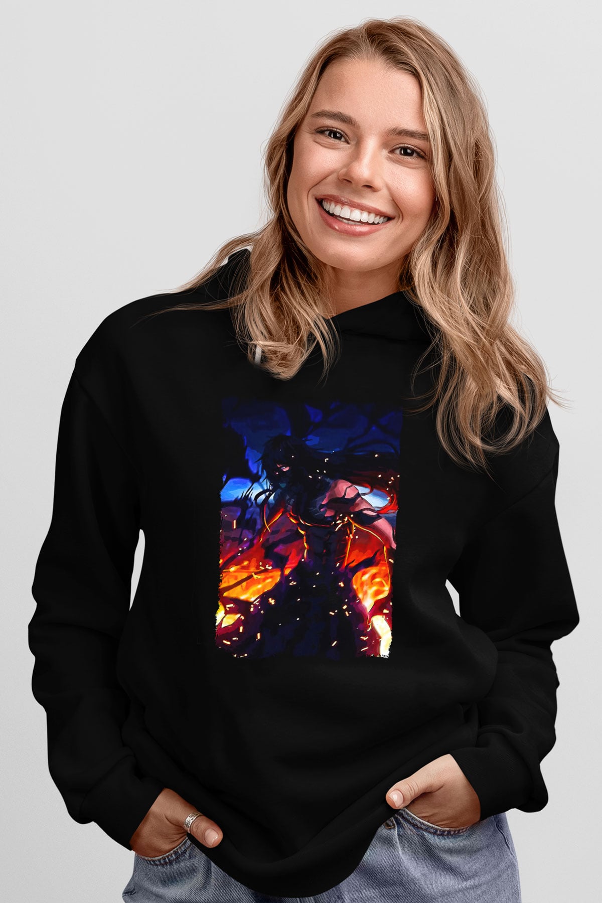 Bleach Baskılı Unisex Siyah Hoodie