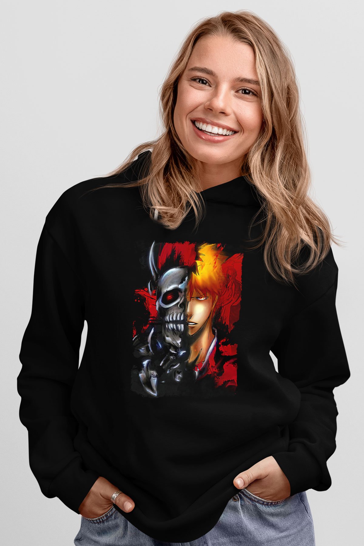 Bleach Baskılı Unisex Siyah Hoodie