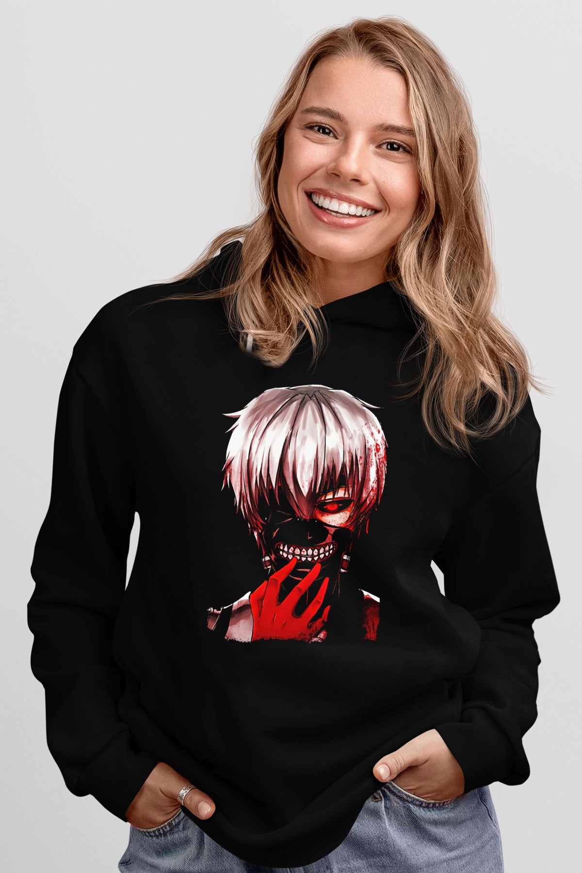 Bleach Baskılı Unisex Siyah Hoodie
