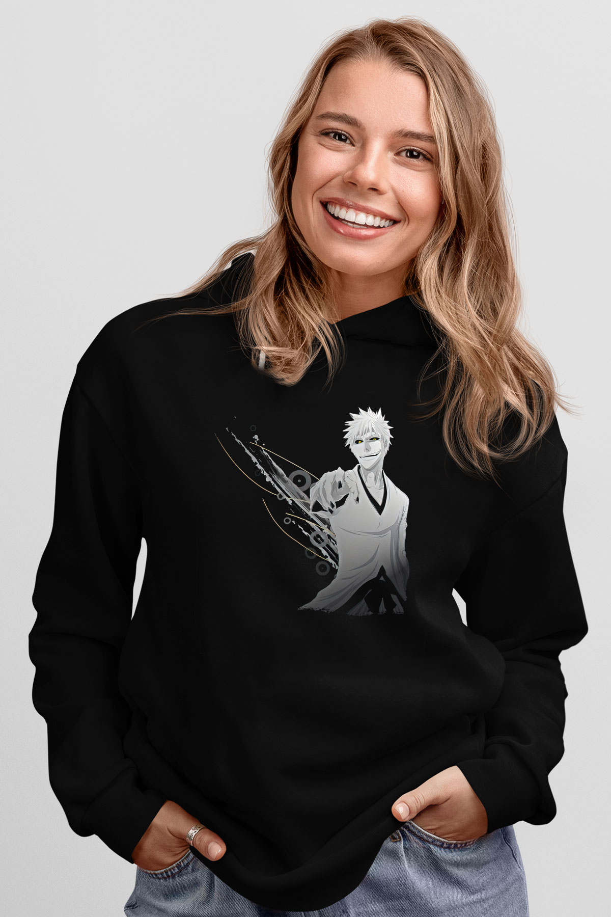 Bleach Baskılı Unisex Siyah Hoodie
