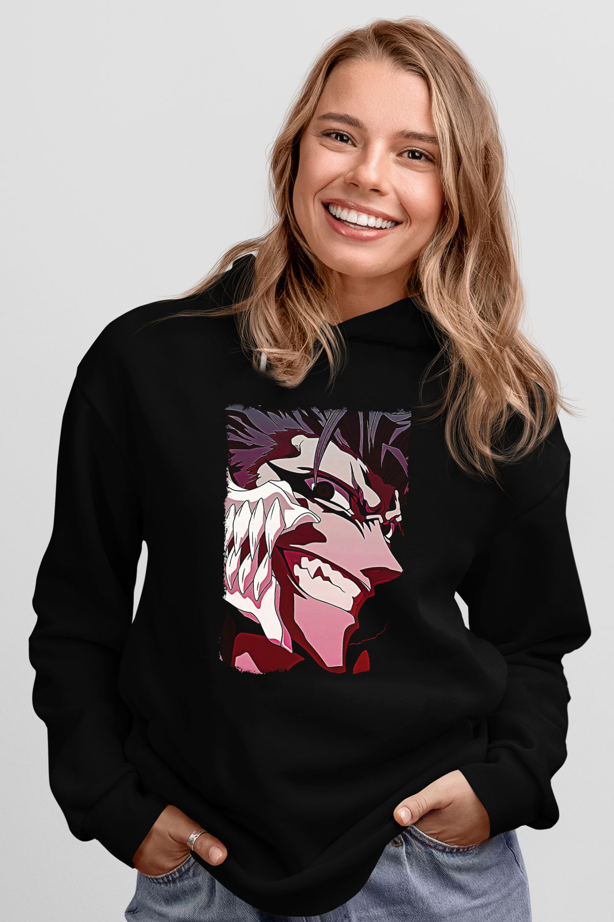 Bleach Baskılı Unisex Siyah Hoodie