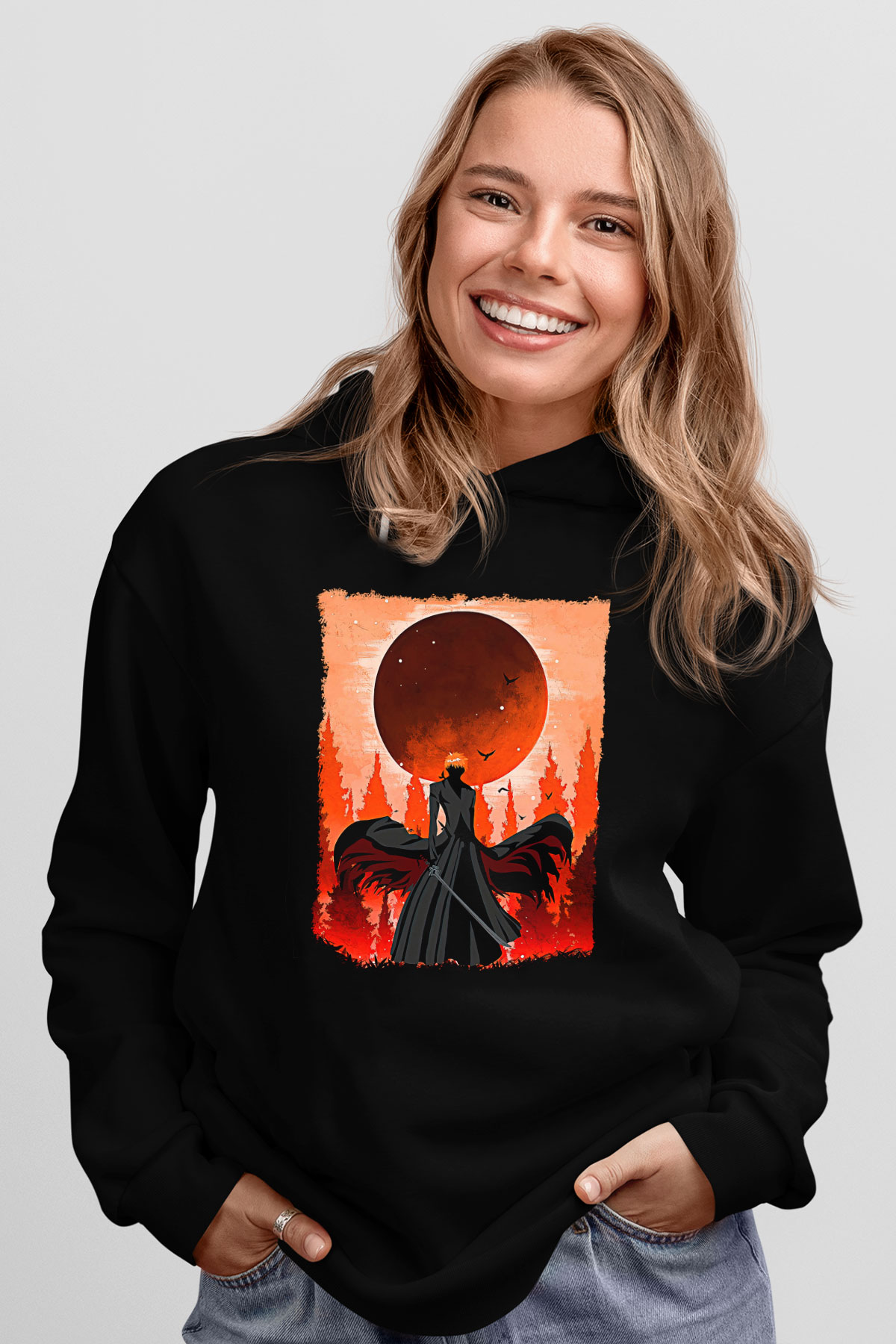 Bleach Baskılı Unisex Siyah Hoodie