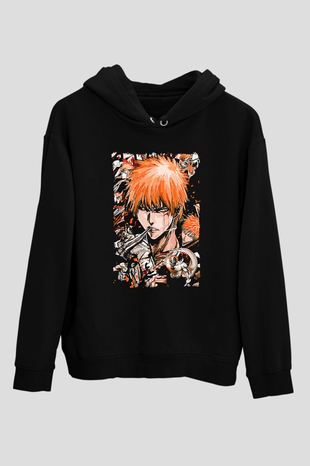 Bleach Baskılı Unisex Siyah Hoodie