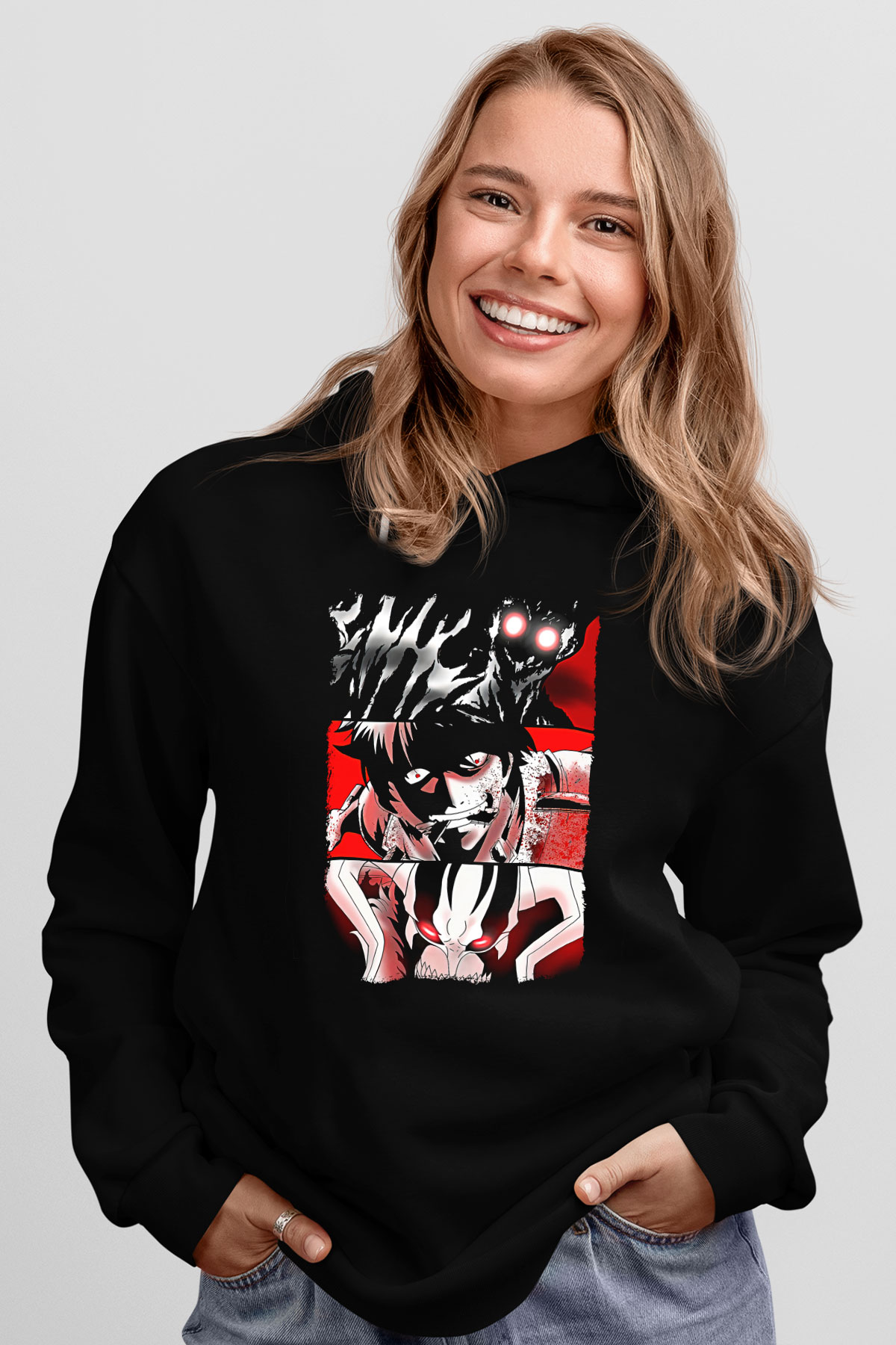 Bleach Baskılı Unisex Siyah Hoodie